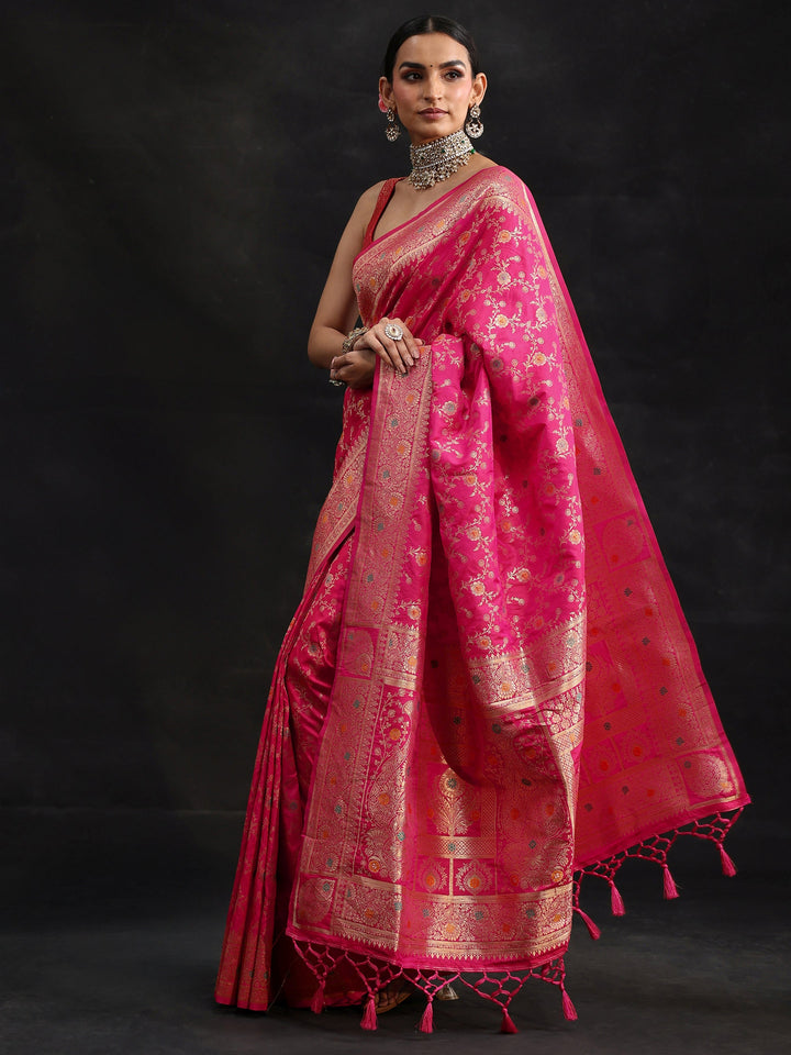 Libas Rani Pink Meenakari Banarasi Silk Blend Saree