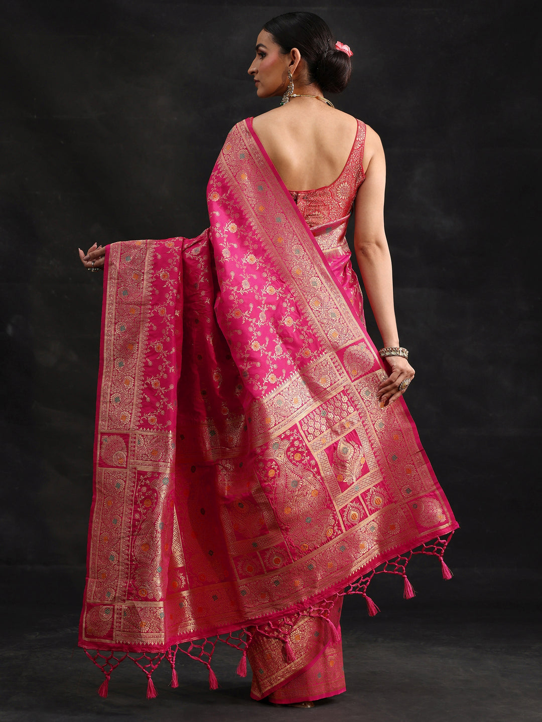 Libas Rani Pink Meenakari Banarasi Silk Blend Saree