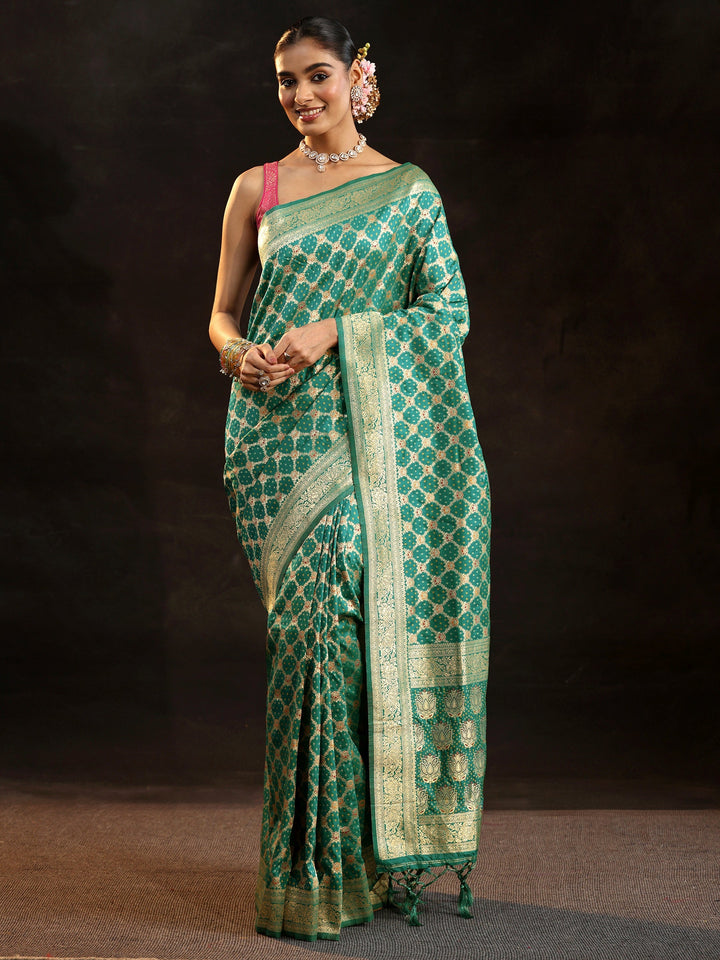 Libas Teal Green Banarasi Silk Blend Saree