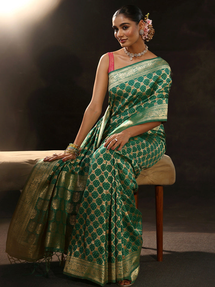 Libas Teal Green Banarasi Silk Blend Saree