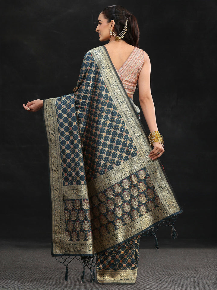 Libas Navy Blue Banarasi Silk Blend Saree