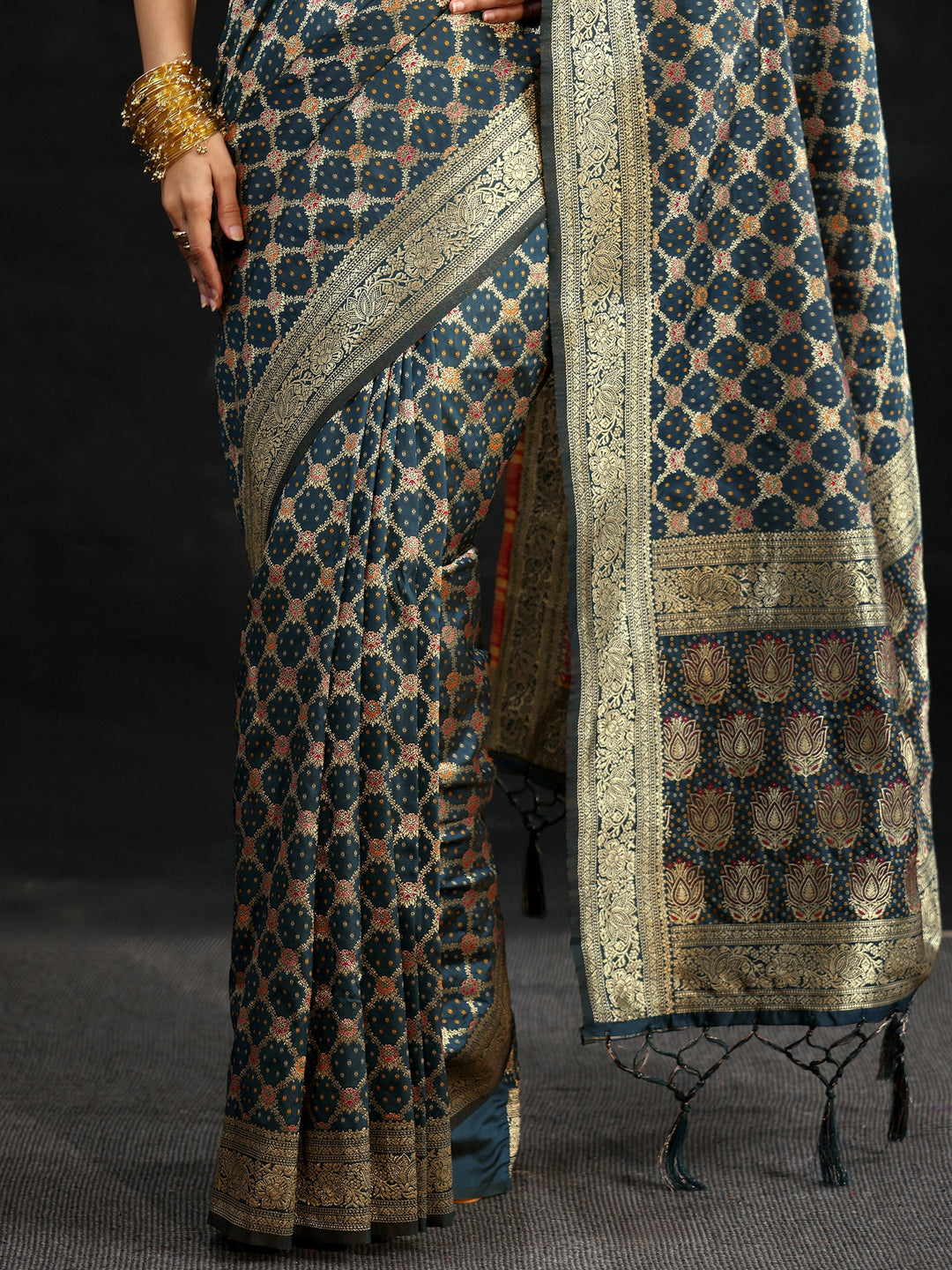 Libas Navy Blue Banarasi Silk Blend Saree
