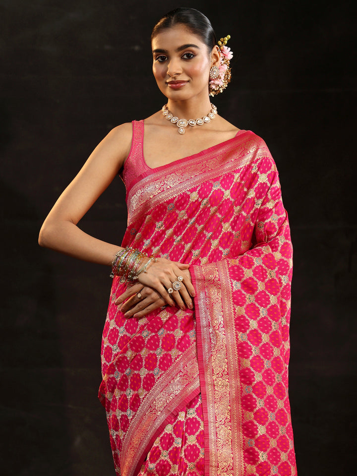 Libas Rani Pink Banarasi Silk Blend Saree