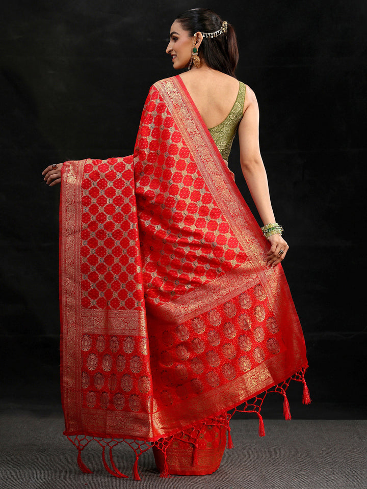 Libas Vermilion Red Banarasi Silk Blend Saree