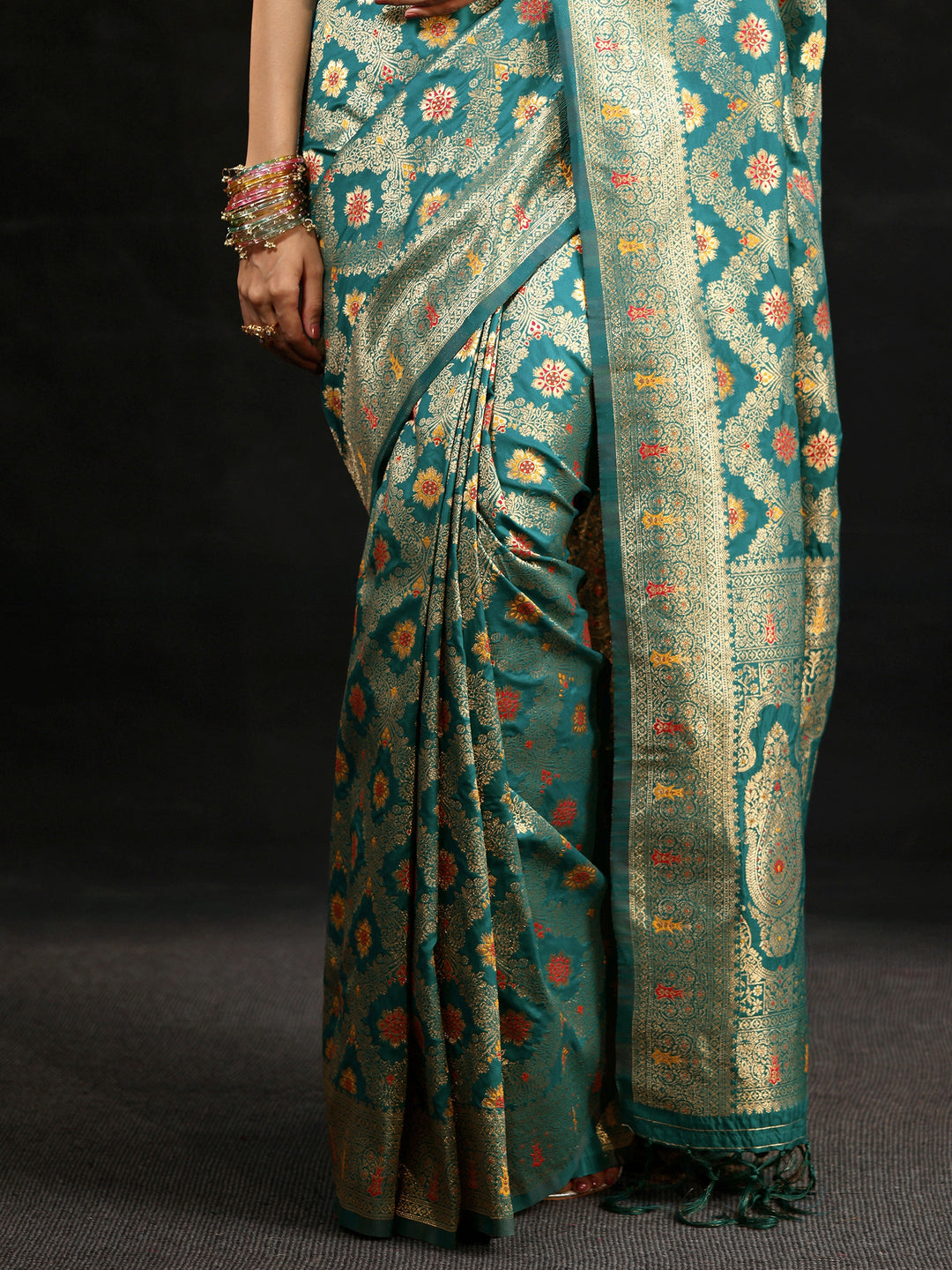 Libas Teal Green Meenakari Banarasi Silk Blend Saree