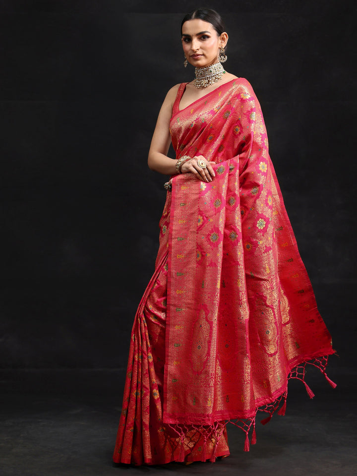Libas Rani Pink Meenakari Banarasi Silk Blend Saree