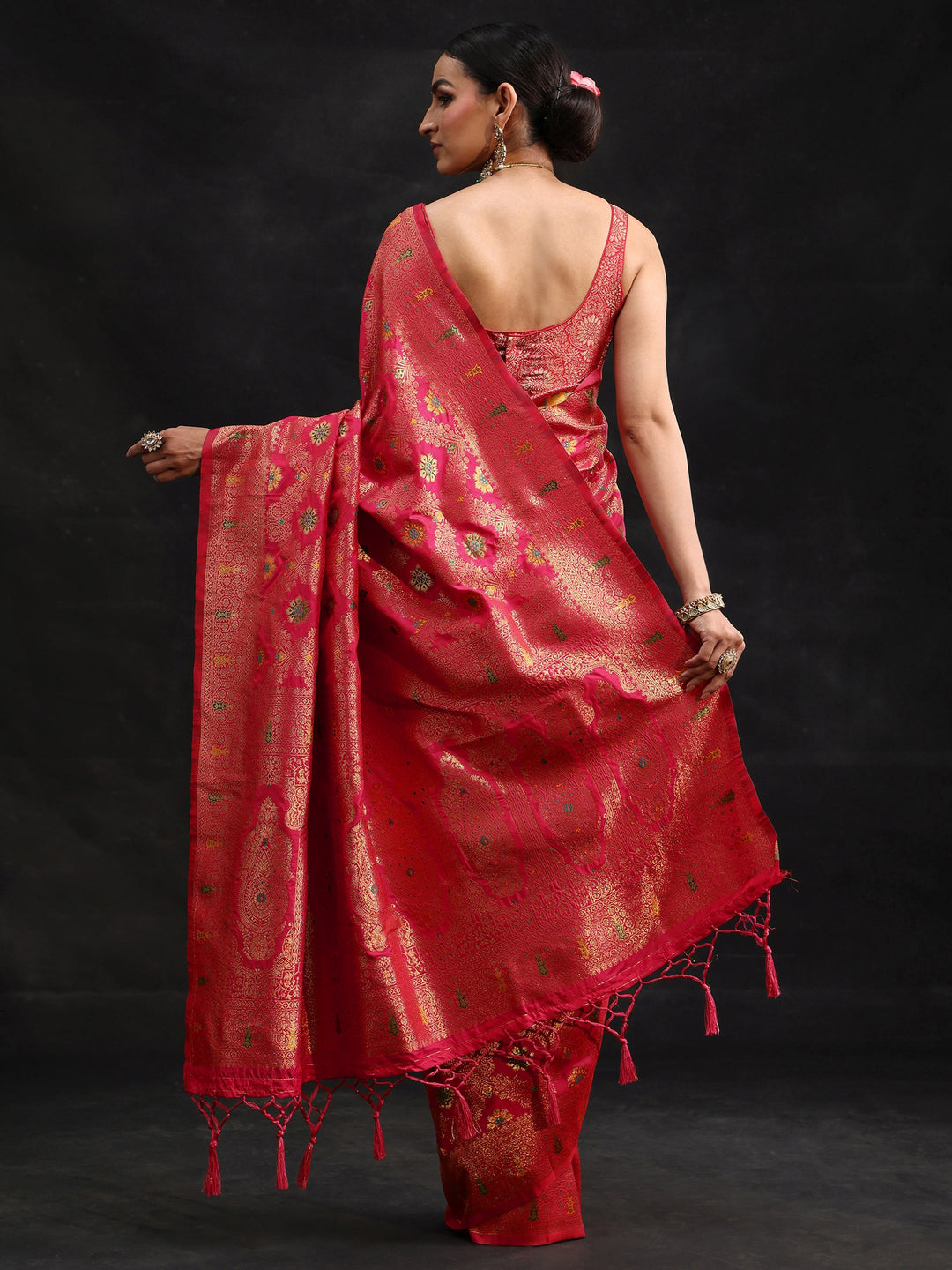 Libas Rani Pink Meenakari Banarasi Silk Blend Saree
