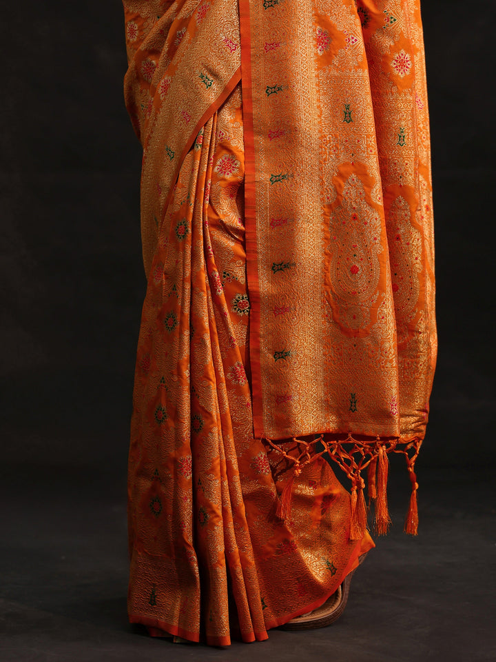Libas Orange Meenakari Banarasi Silk Blend Saree
