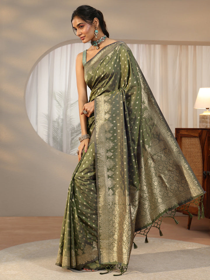 Libas Dusty Olive Green Banarasi Silk Blend Saree