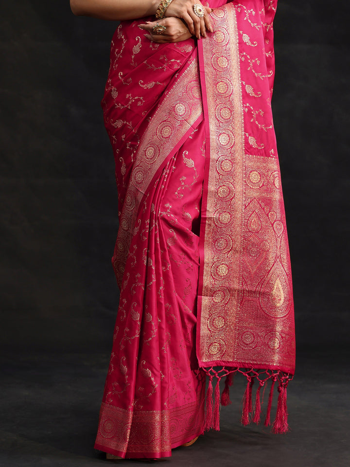 Libas Rani Pink Banarasi Silk Blend Saree