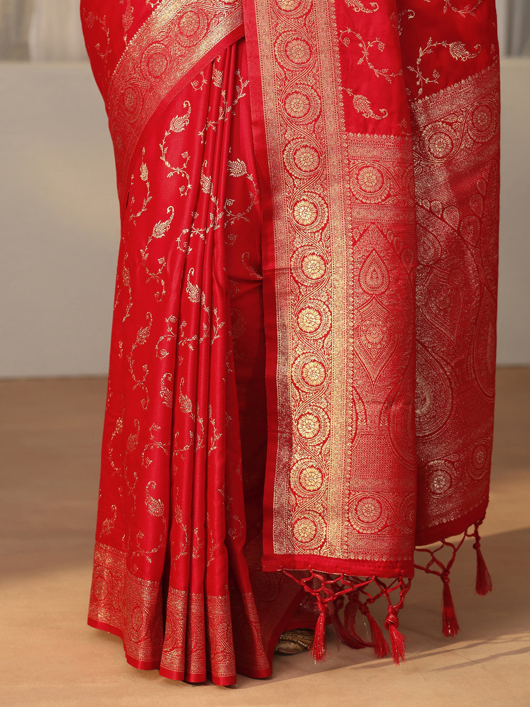 Libas Red Paisley Banarasi Silk Blend Saree