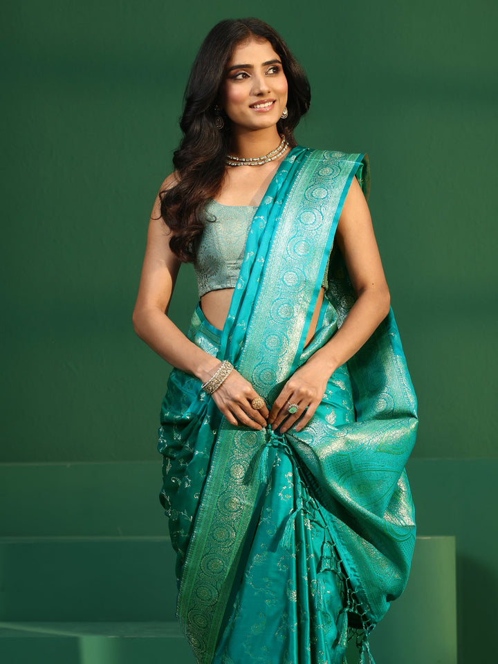 Libas Sea Green Banarasi Silk Blend Saree