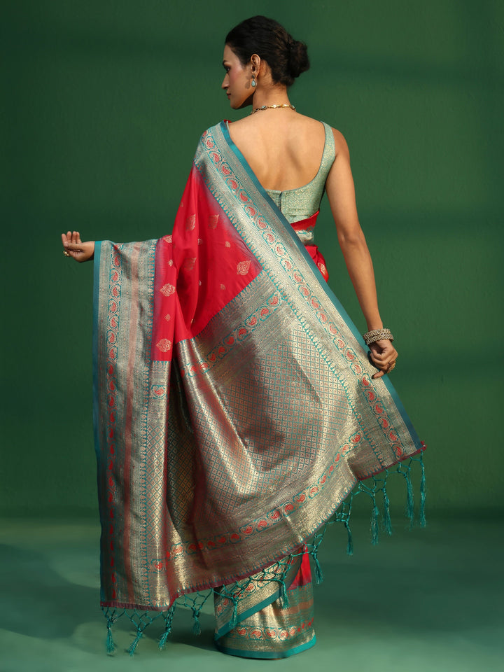 Libas Vermillion Red Banarasi Silk Blend Saree