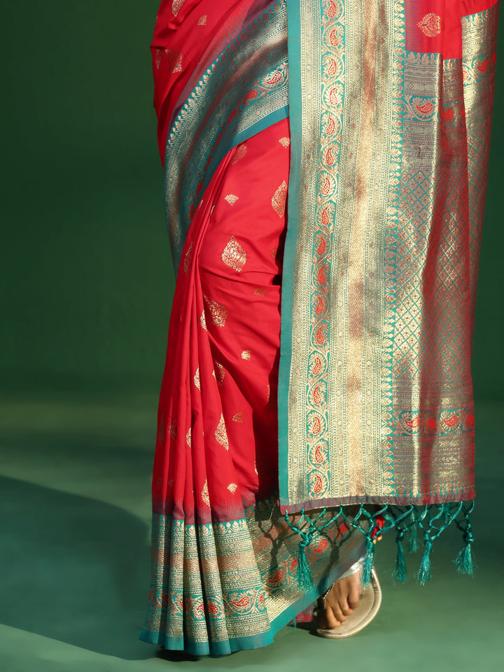 Libas Vermillion Red Banarasi Silk Blend Saree