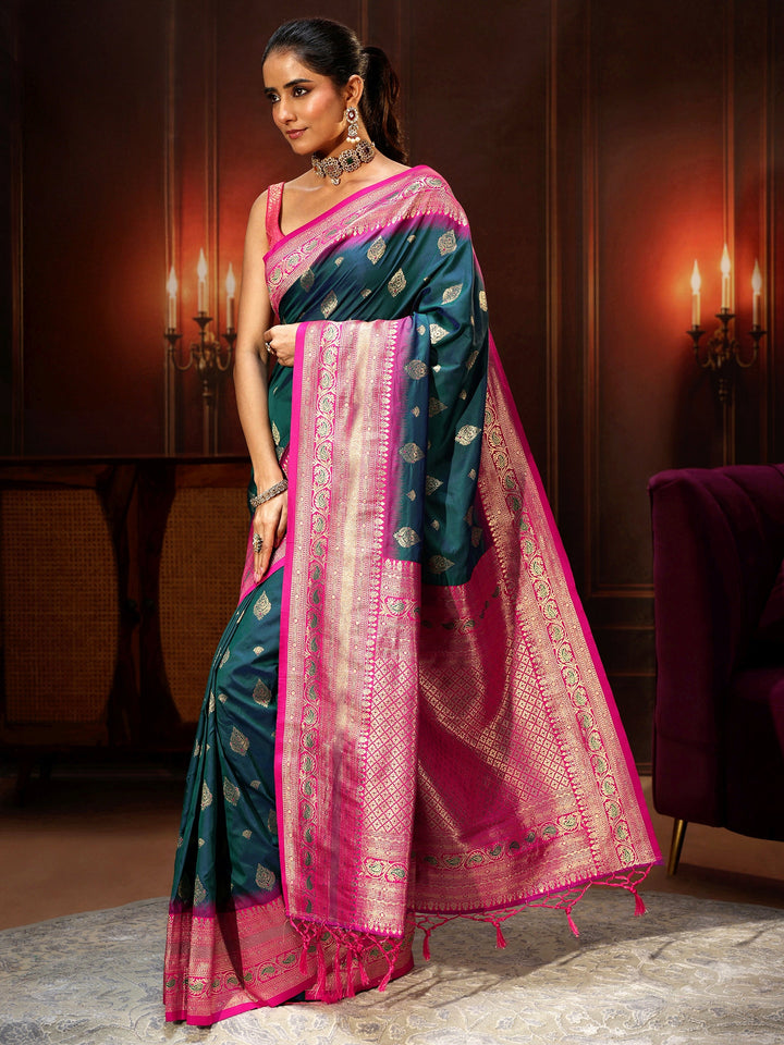 Libas Navy Blue Banarasi Silk Blend Saree