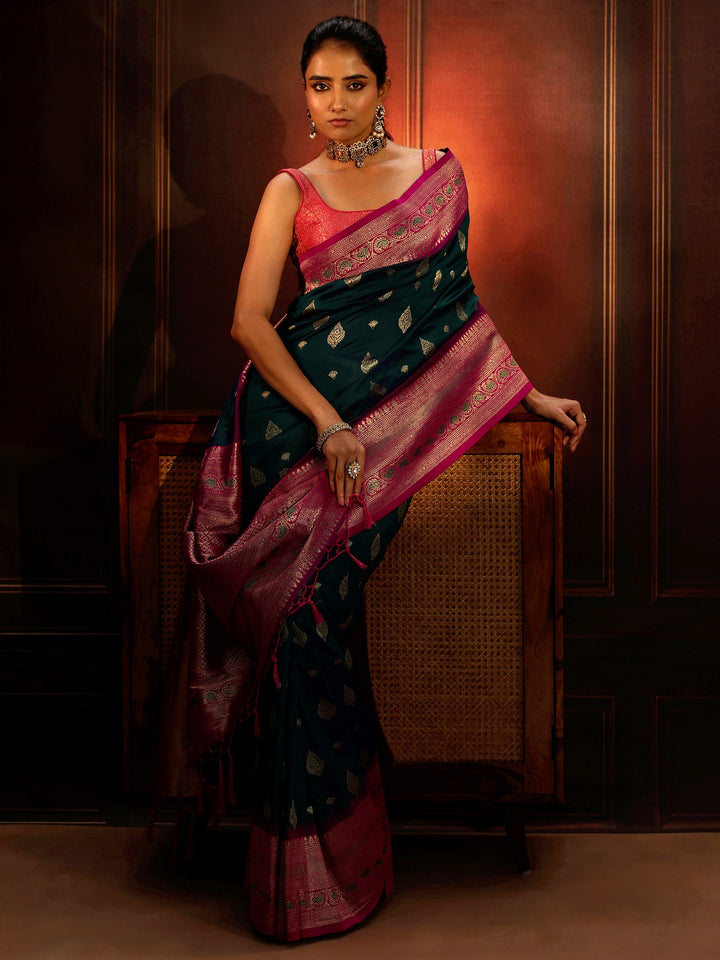 Libas Navy Blue Banarasi Silk Blend Saree