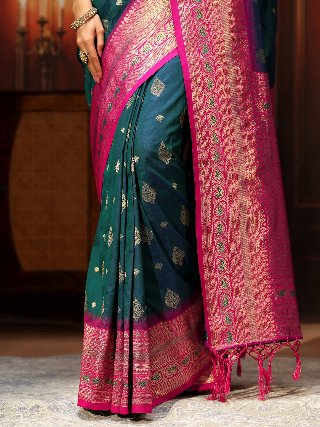 Libas Navy Blue Banarasi Silk Blend Saree