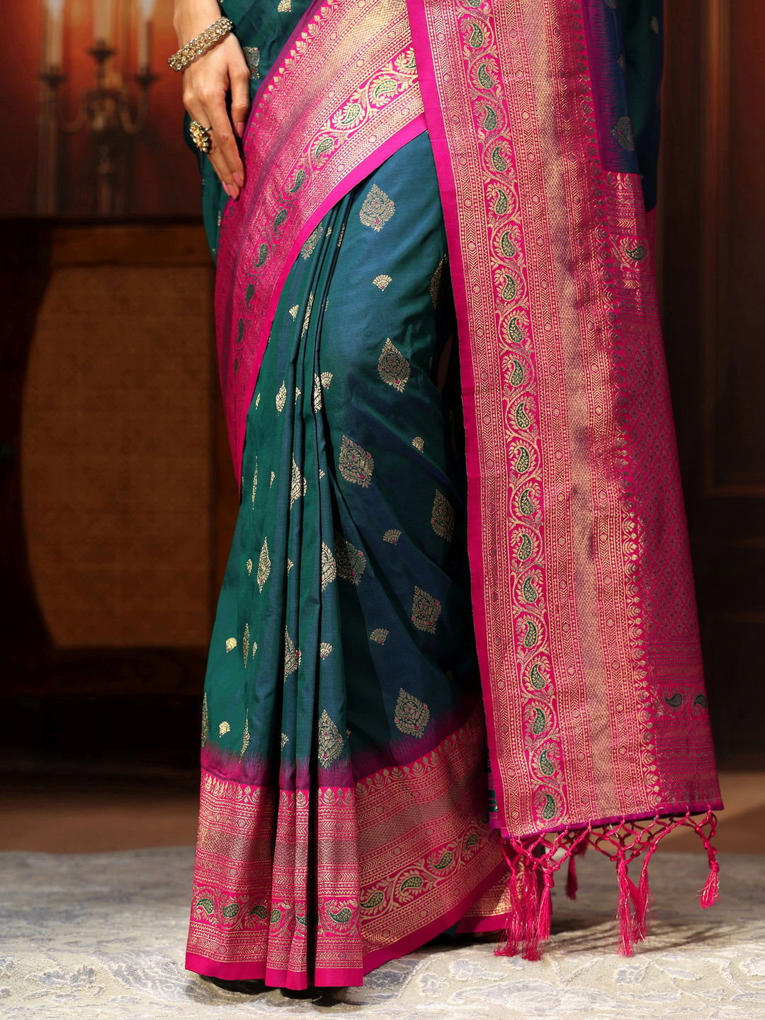 Libas Navy Blue Banarasi Silk Blend Saree