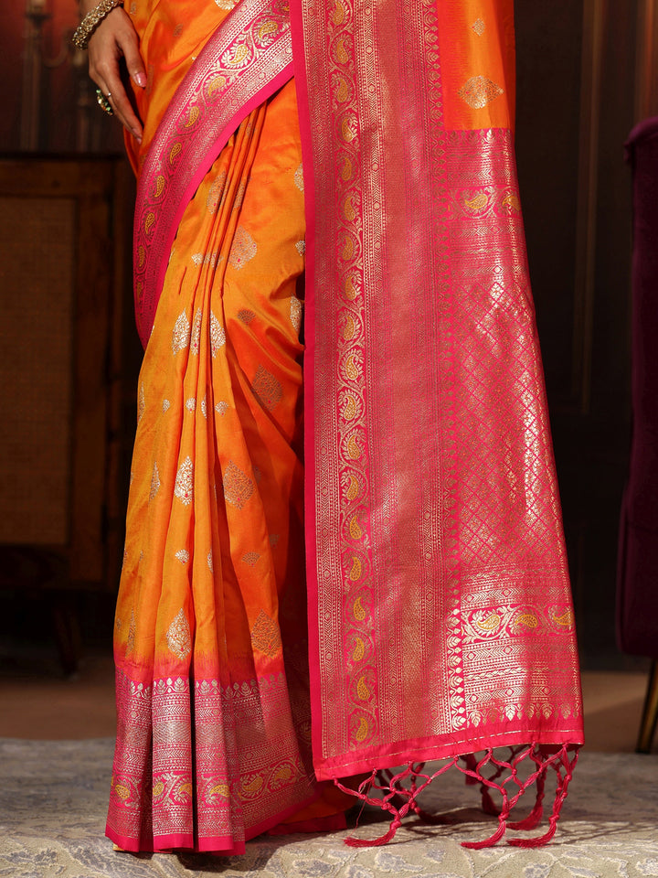Libas Mustard Banarasi Silk Blend Saree