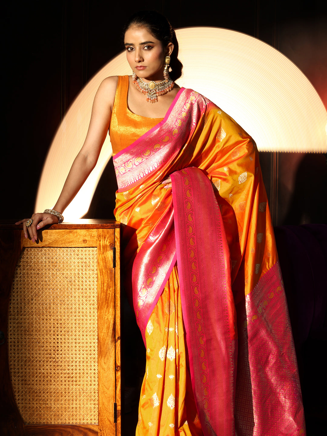 Libas Mustard Banarasi Silk Blend Saree