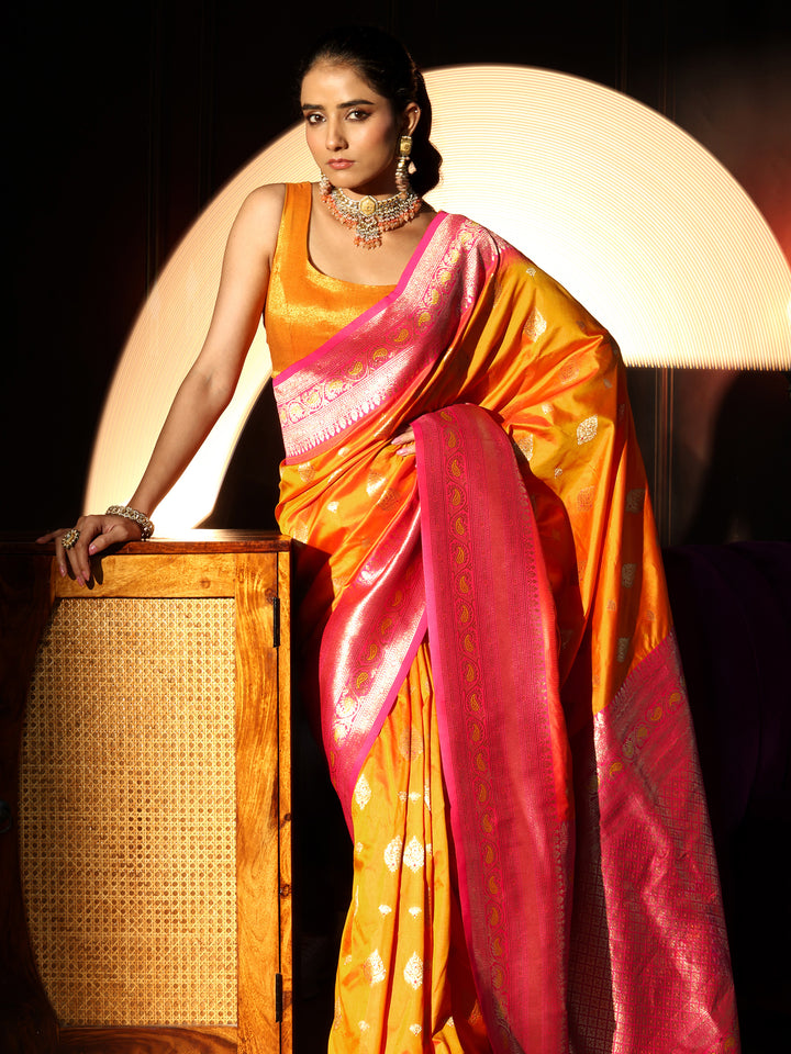 Libas Mustard Banarasi Silk Blend Saree