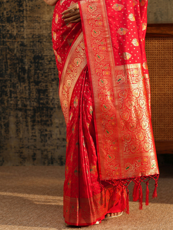 Libas Vermilion Red Banarasi Silk Blend Saree