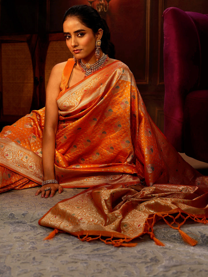 Libas Orange Banarasi Silk Blend Saree