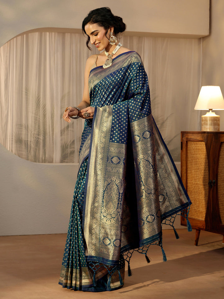 Libas Persian Blue Banarasi Silk Blend Saree