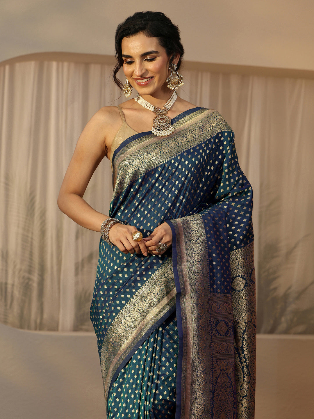 Libas Persian Blue Banarasi Silk Blend Saree