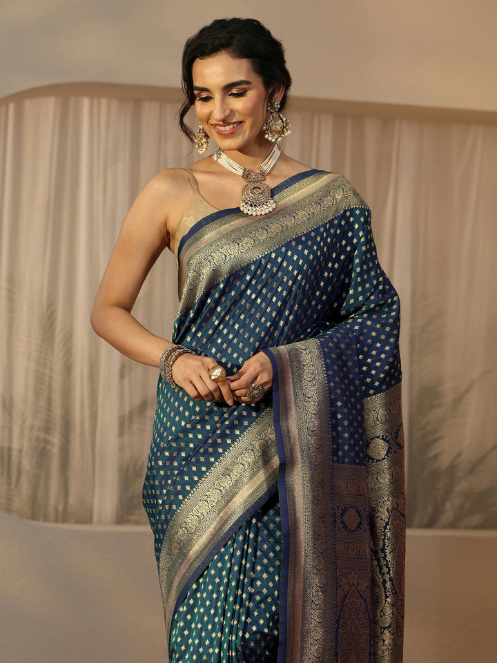 Libas Persian Blue Banarasi Silk Blend Saree