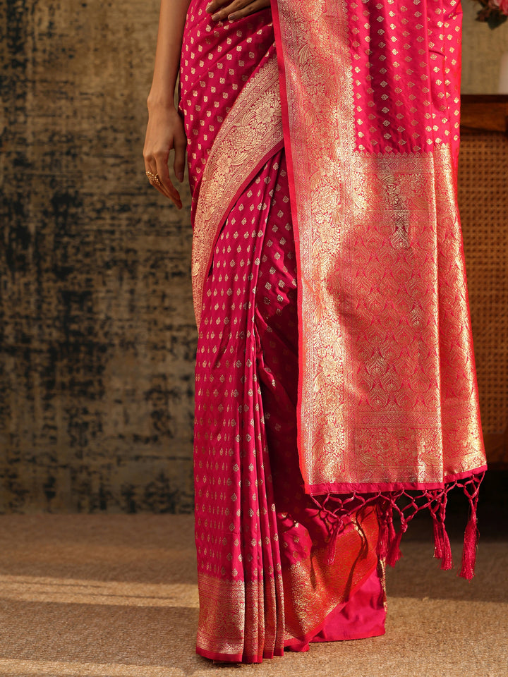 Libas Rani Pink Banarasi Silk Blend Saree