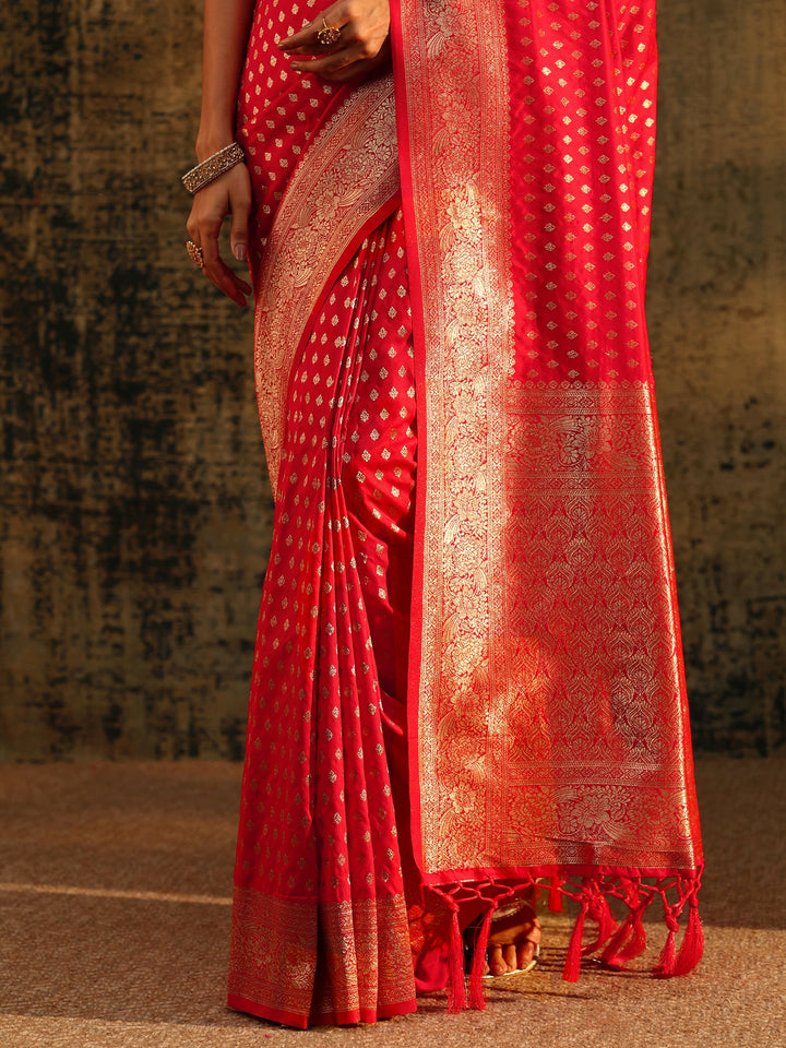 Libas Vermilion Red Banarasi Silk Blend Saree