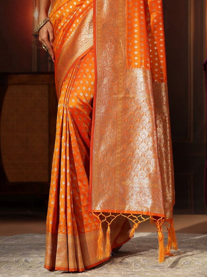 Libas Orange Banarasi Silk Blend Saree