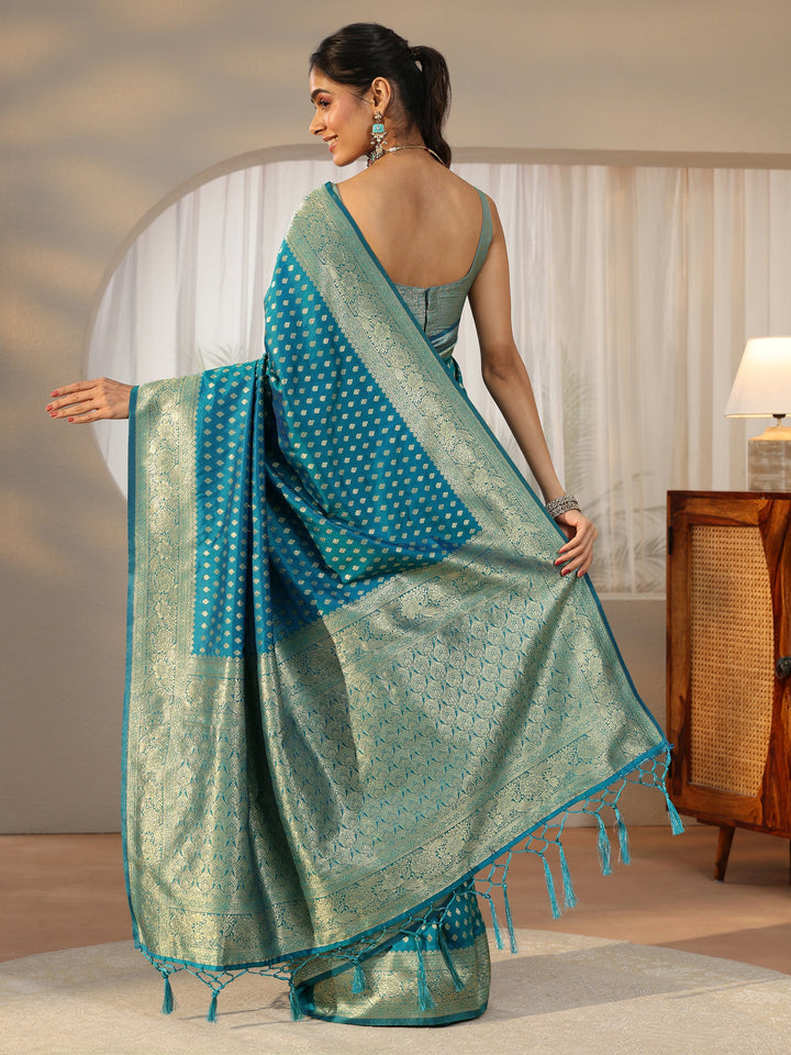 Libas Teal Blue Banarasi Silk Blend Saree