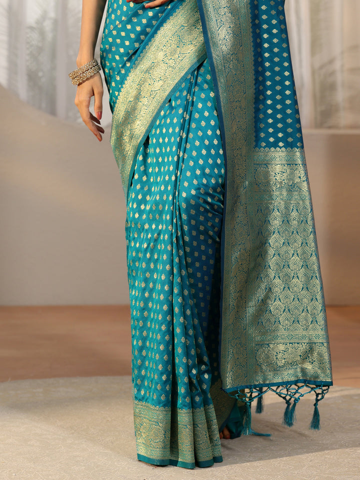 Libas Teal Blue Banarasi Silk Blend Saree