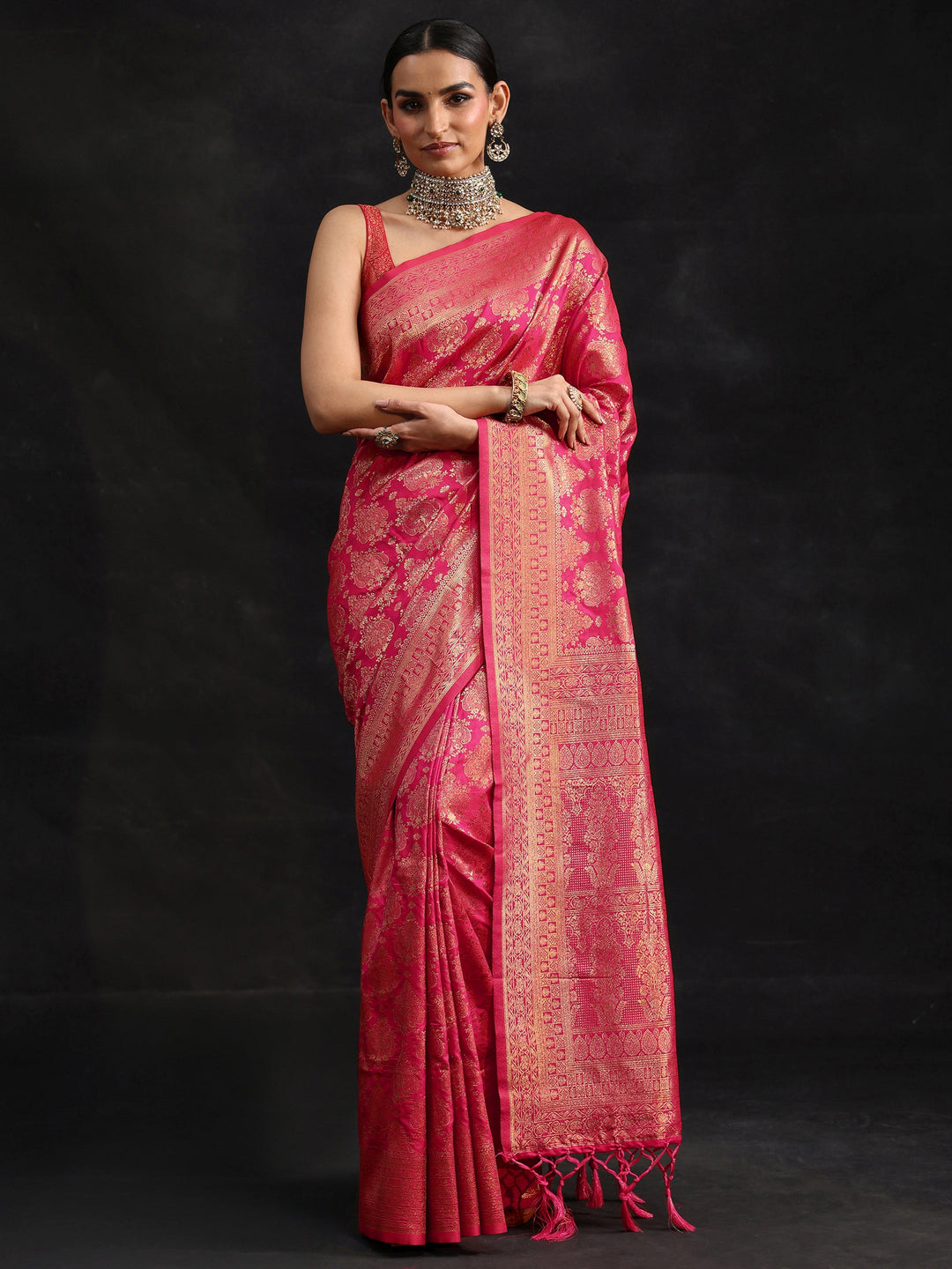 Libas Rani Pink Banarasi Silk Blend Saree