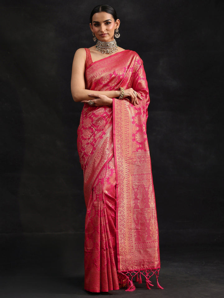 Libas Rani Pink Banarasi Silk Blend Saree