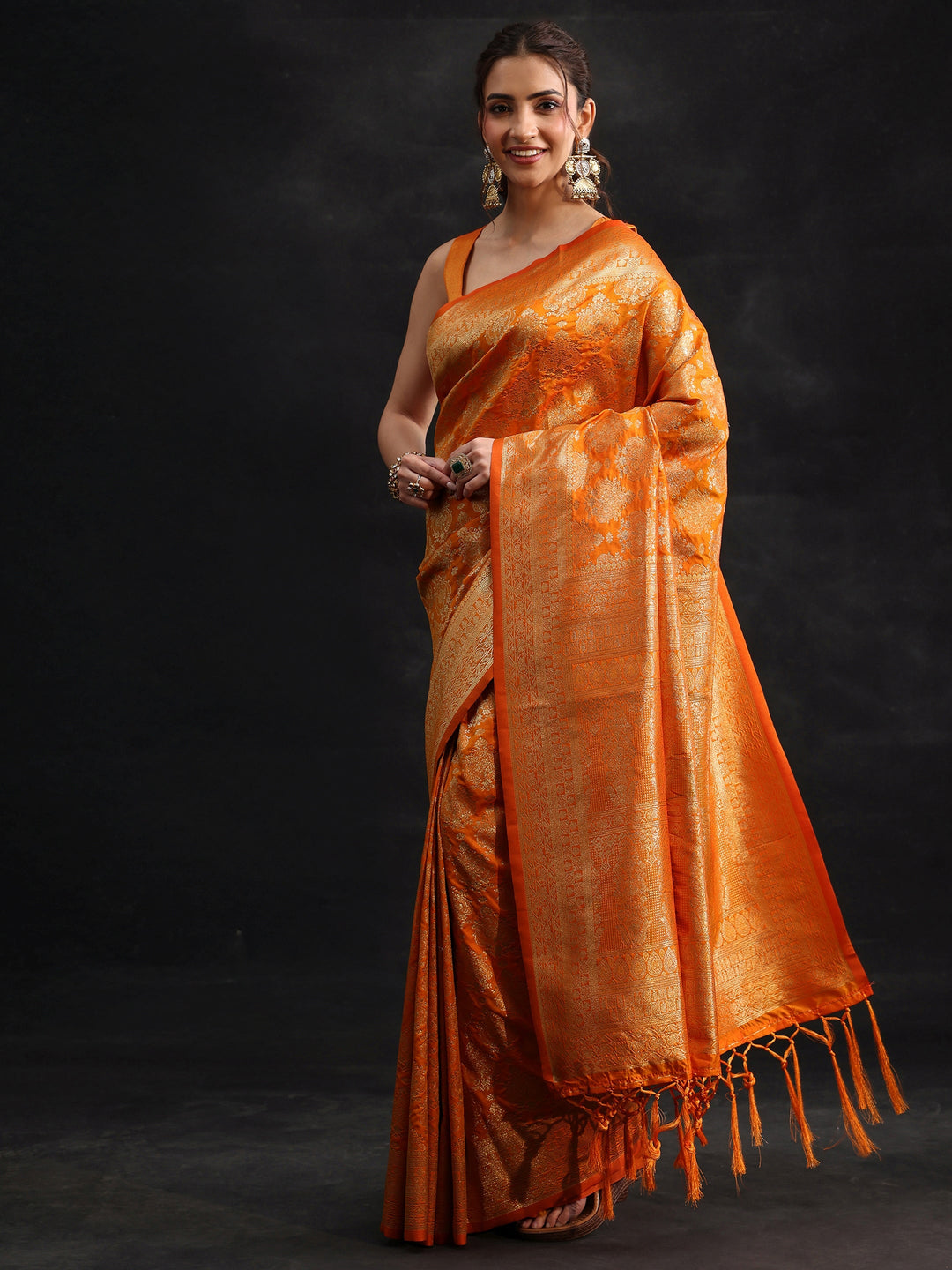 Libas Orange Banarasi Silk Blend Saree