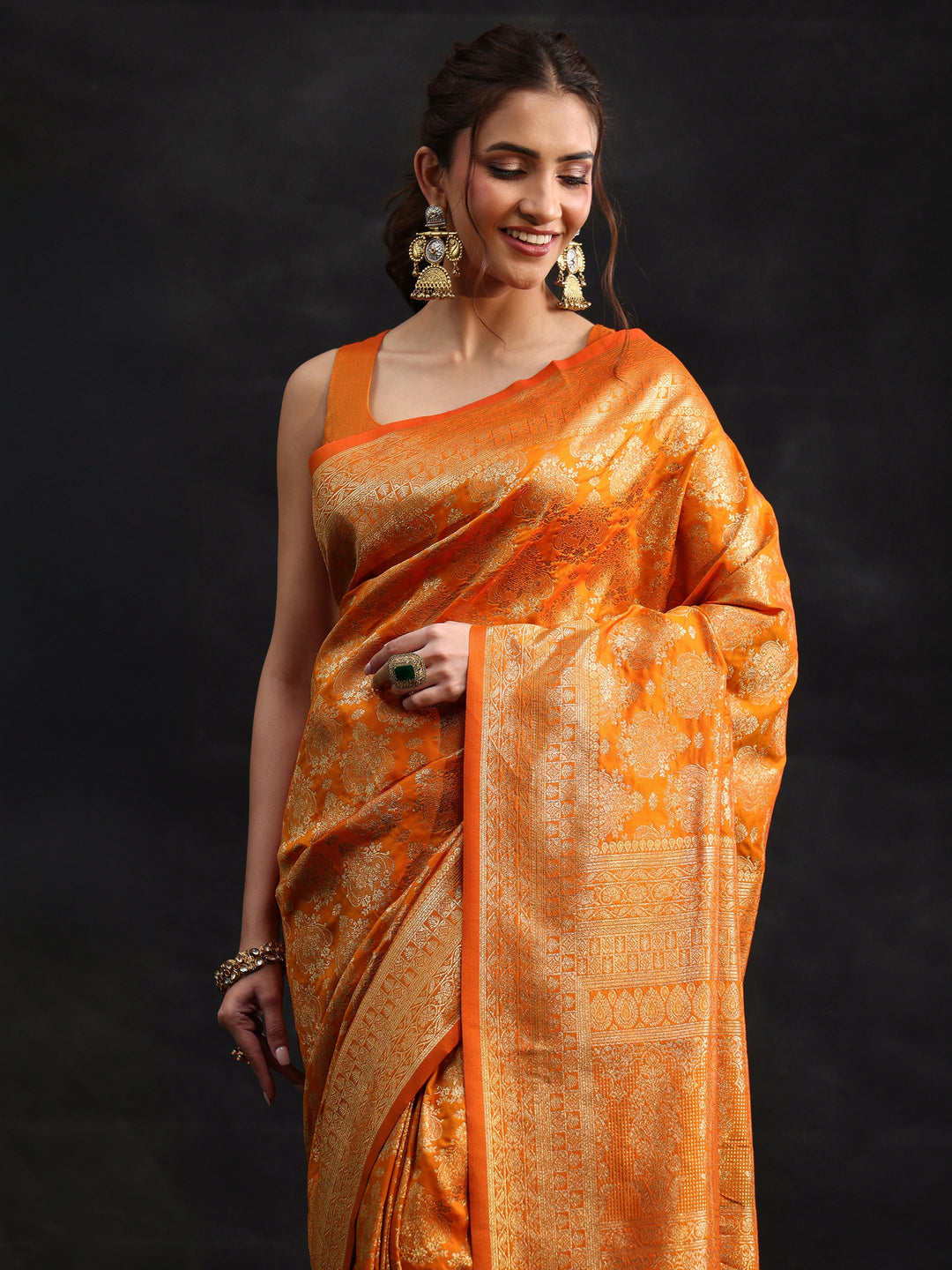 Libas Orange Banarasi Silk Blend Saree