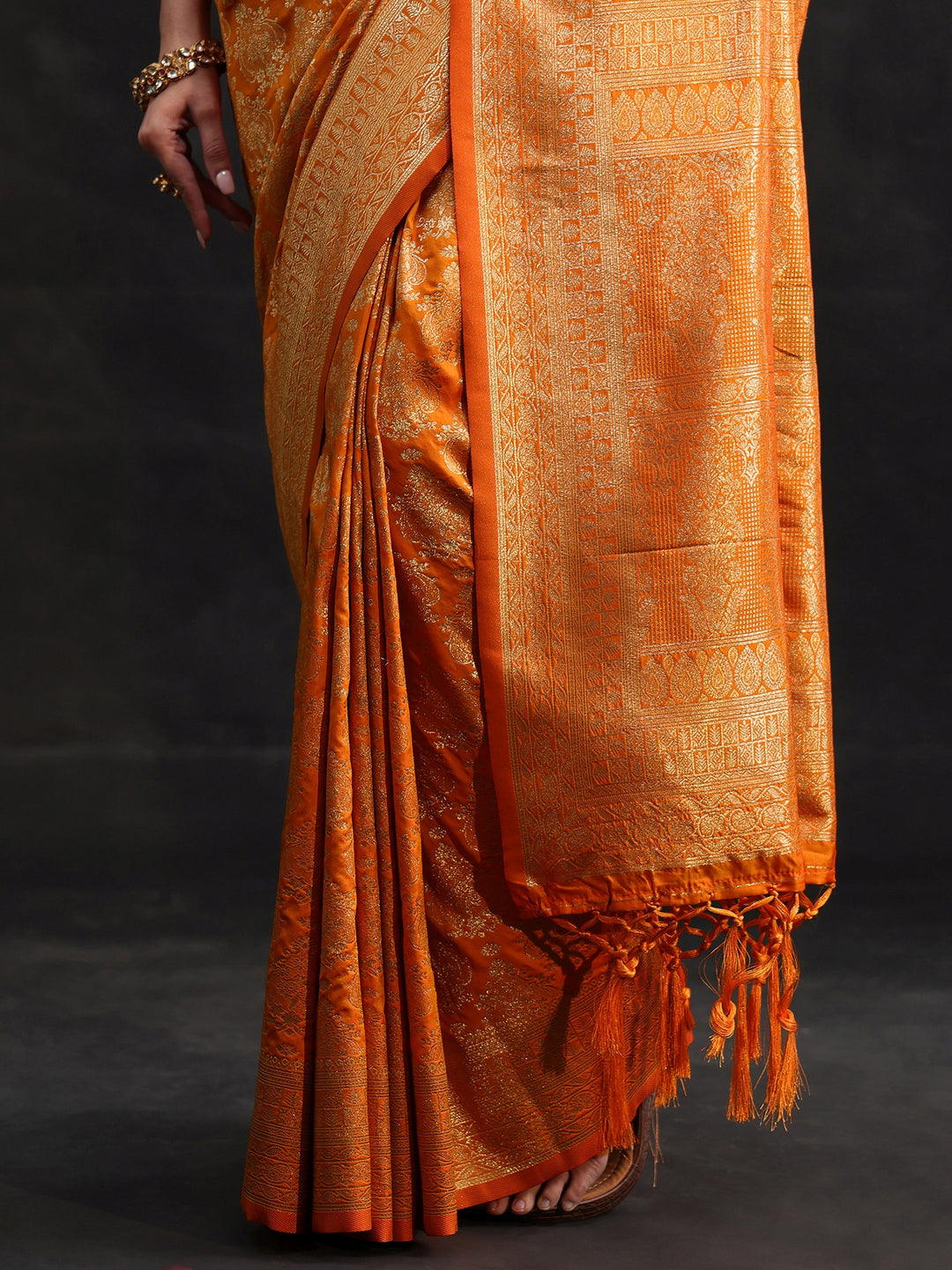 Libas Orange Banarasi Silk Blend Saree