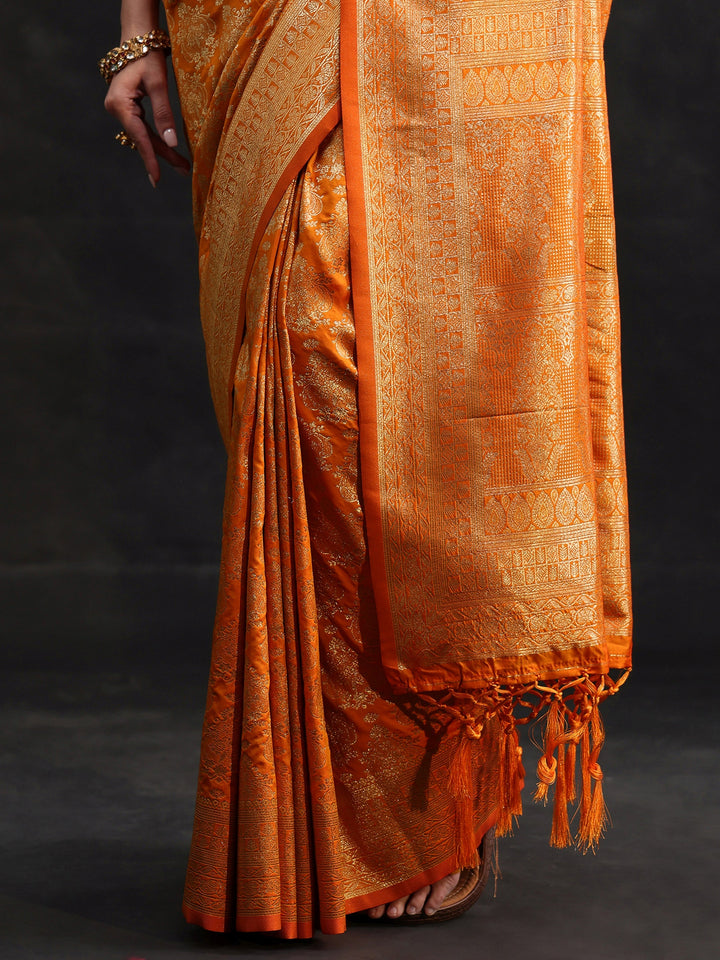 Libas Orange Banarasi Silk Blend Saree