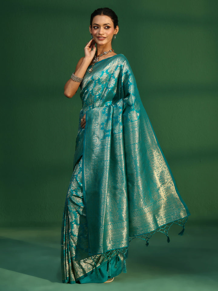 Libas Sea Green Banarasi Silk Blend Saree