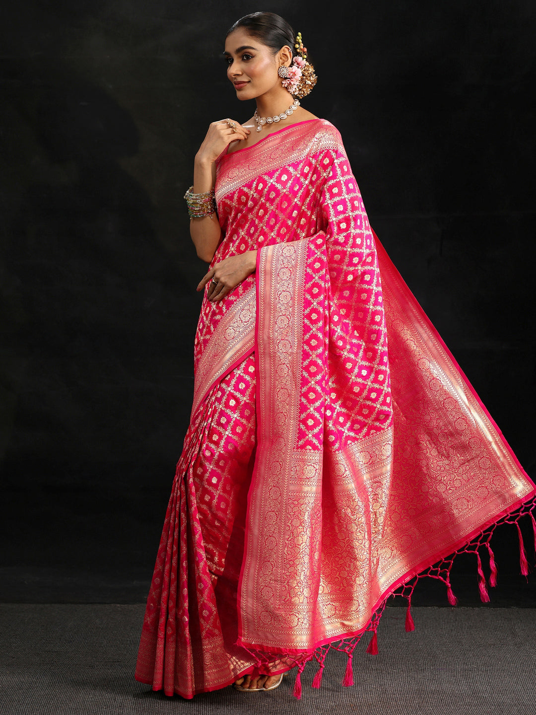 Libas Rani Pink Banarasi Silk Blend Saree