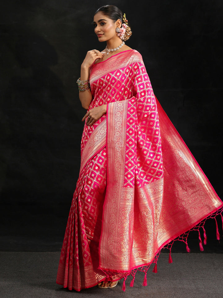 Libas Rani Pink Banarasi Silk Blend Saree