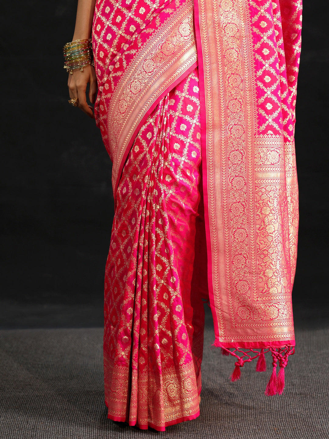 Libas Rani Pink Banarasi Silk Blend Saree