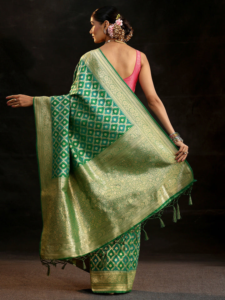 Libas Sea Green Banarasi Silk Blend Saree