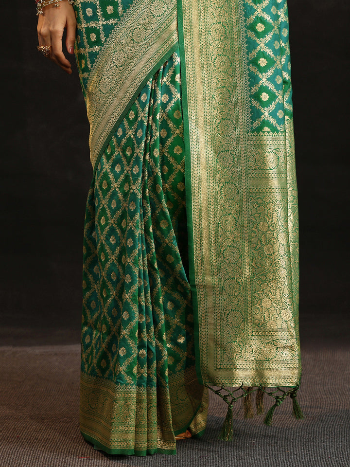 Libas Sea Green Banarasi Silk Blend Saree