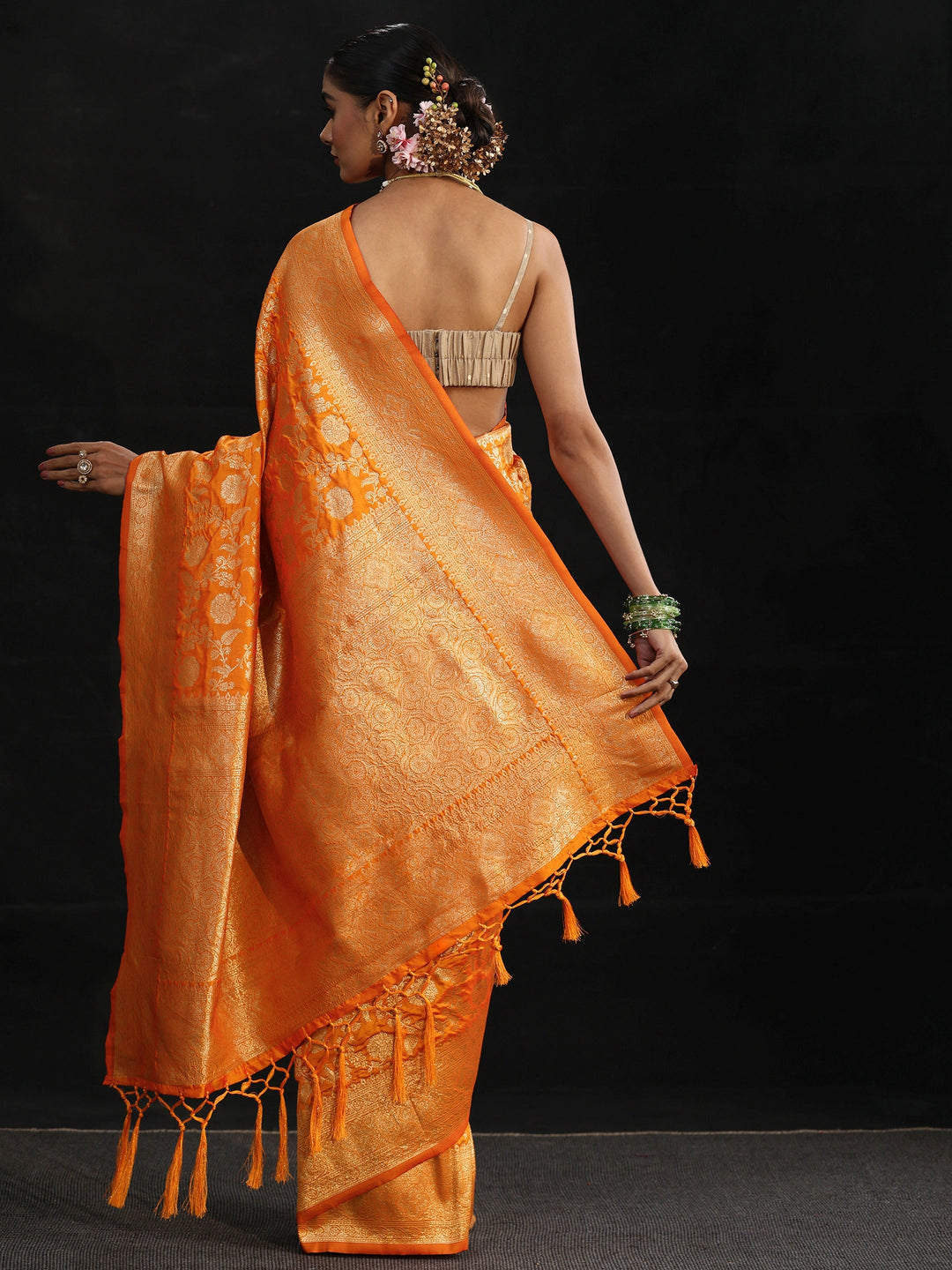Libas Orange Banarasi Silk Blend Saree