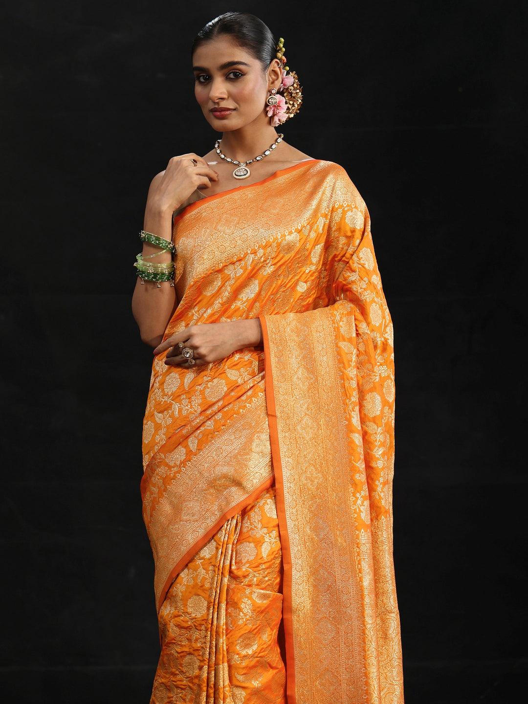 Libas Orange Banarasi Silk Blend Saree