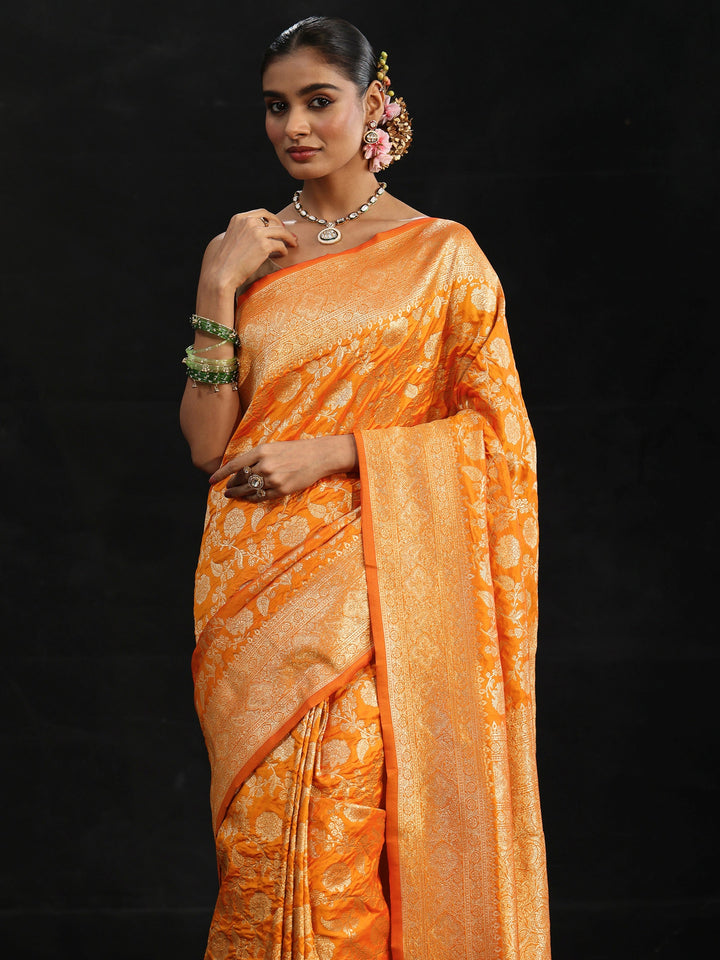 Libas Orange Banarasi Silk Blend Saree